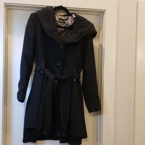 Steve Madden Midnight Blue Cable Knit Hood Trench